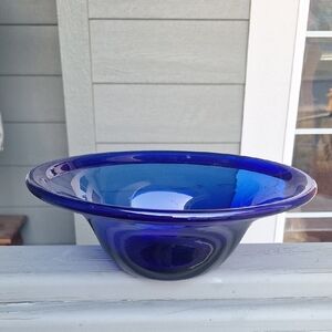 Hand Blown Blue Glass Bowl Handmade Minimalist